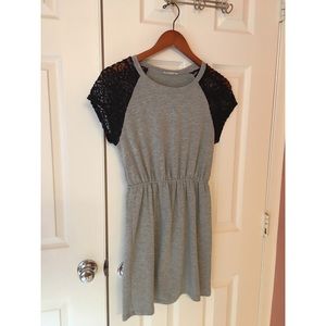 cute simple grey dress with black lace sleeves